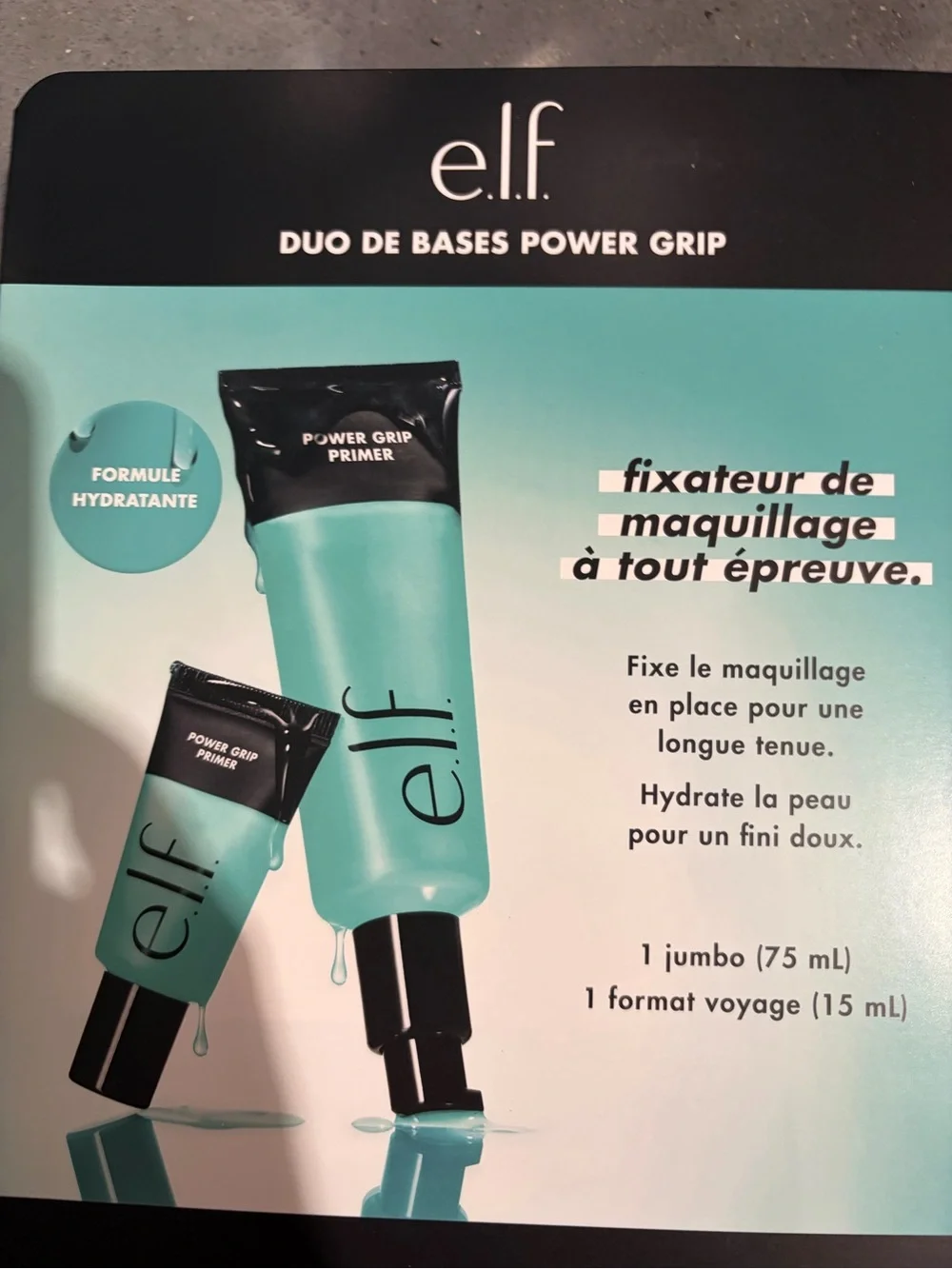 ELF e.l.f Power Grip Primer Clear 2.5 Fl Oz 75ml +15ml Jumbo set Tube seal